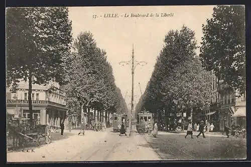 AK Lille, Le Boulevard de la Liberté, Strassenbahn