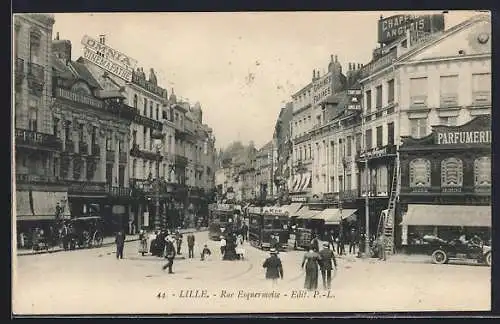 AK Lille, rue Esquermoise, Strassenbahnen