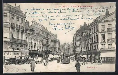 AK Lille, Rue Esquermoise, Strassenbahn