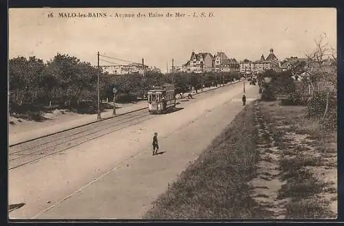 AK Malo-les-Bains, Avenue des Bains de Mer mit Strassenbahn