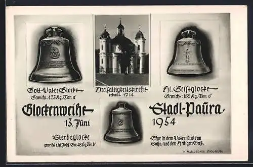 AK Stadl-Paura, Glockenweihe, Gott-Vater Glocke, Stiftglocke, Sterbeglocke, Dreifaltigkeitskirche