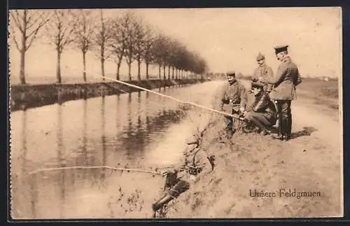 AK Soldaten beim Angeln, Unsere Feldgrauen