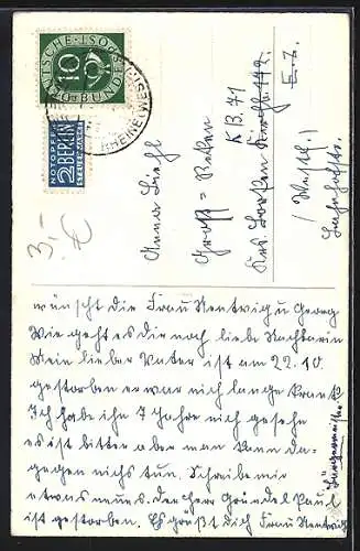 AK Kleiner Skiläufer mit einem Hufeisen, Neujahrsgruss