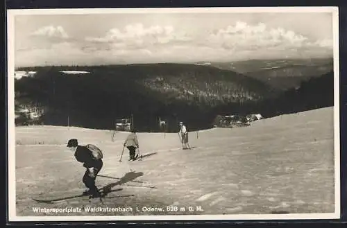 AK Waldkatzenbach /Odenw., Skiläufer auf einem Schneefeld