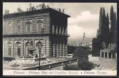 AK Firenze, Palazzo Pitti dal Giardino Boboi e Palazzo Vecchio