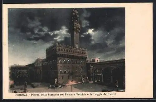 AK Firenze, Piazza della Signoria col Palazzo Vecchio e la Loggia dei Lanzi