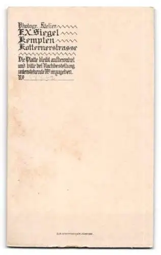 Fotografie F.X. Siegel, Kempten, Kotternerstrasse, Porträt einer Dame