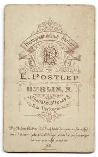 Fotografie E. Postlep, Berlin, Chausseestrasse 5, Portrait eines Mannes mit Bart