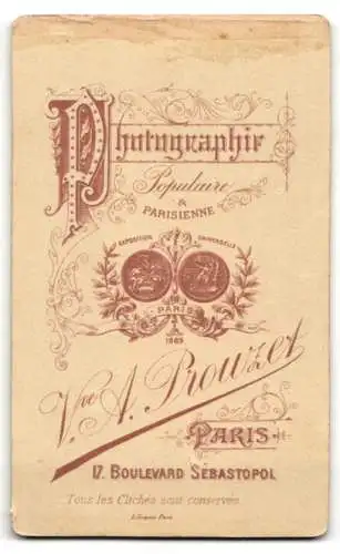 Fotografie Vve. A. Prouzet, Paris, 17 Boulevard Sebastopol, Porträt einer Dame