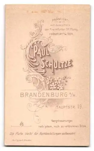 Fotografie Paul Schultze, Brandenburg a/H, Hauptstr. 19, Porträt eines jungen Mannes