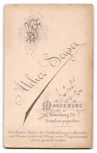 Fotografie Atelier Seyser, Magdeburg, Breiteweg 211, Porträt einer Dame in gepunktetem Kleid
