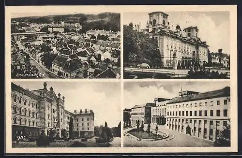 AK Eisenstadt /Nd., Schloss, Jägerkaserne, Landhaus, Ortsansicht