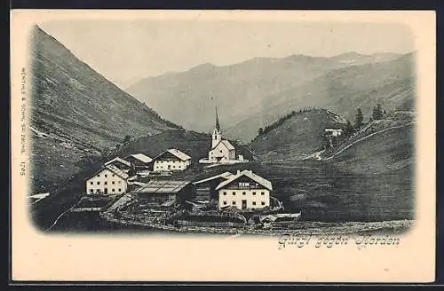 AK Gurgl, Ortspanorama mit Kirche