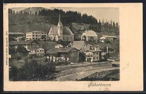 AK Fieberbrunn, Ortspartie mit der Kirche