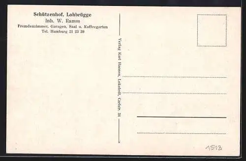 AK Hamburg-Lohbrügge, Das Gasthaus Schützenhof v. W. Ramm
