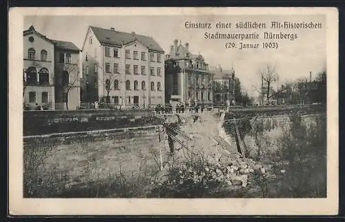 AK Nürnberg, Einsturz einer südlichen alt-historischen Stadtmauerpartie