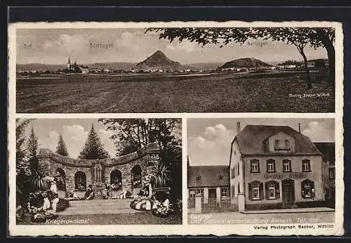 AK Bombogen, Gasthof und Colonialwarenhandlung Asmuth, Panorama mit Berlingen