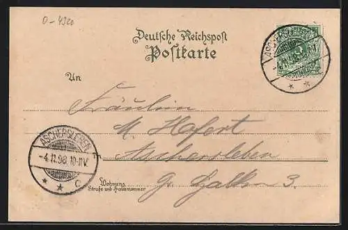 Lithographie Aschersleben, Rathaus, Gymnasium, Bismarckstein