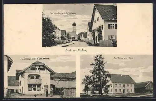 AK Erpfting, Handlung von Hans Dresel, Gasthaus zur Post, Dorfstrasse mit Schulhaus