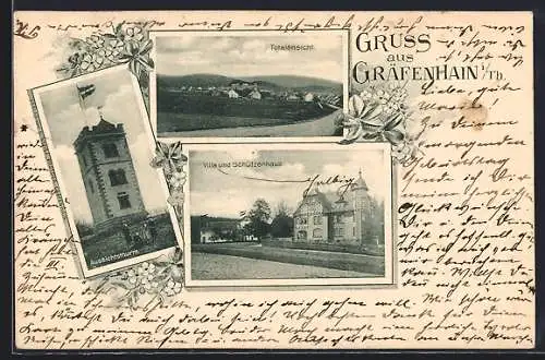 AK Gräfenhain i. Th., Villa und Schützenhaus, Aussichtsturm, Totalansicht