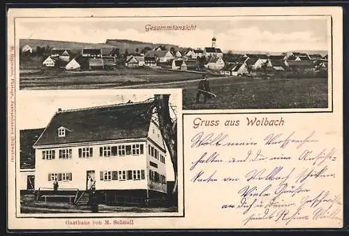 AK Wolbach, Gasthaus v. M. Schnall, Totalansicht