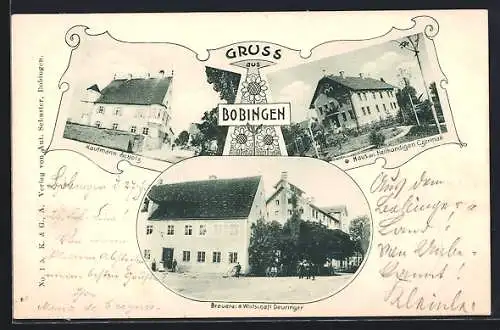 AK Bobingen, Kaufmann Scholz, Brauerei und Gasthaus Deuringer, Haus des Heilkundigen Czermak