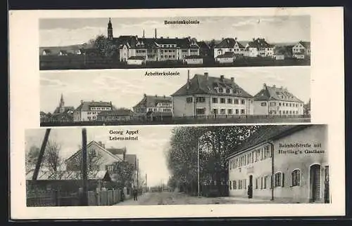 AK Bobingen, Hartling`s Gasthaus in der Bahnhofstrass, Beamten- und Arbeiterkolonie