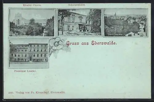 Mondschein-AK Eberswalde, Pensionat Laacke, Kloster Chorin, Schützenhaus