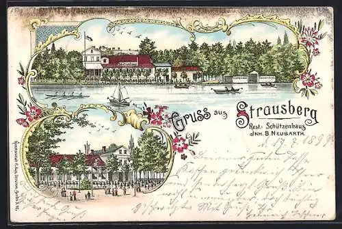 Lithographie Strausberg, Restaurant Schützenhaus von B. Neubarth