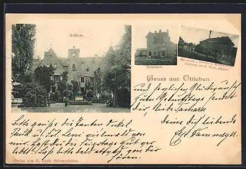 AK Ottleben, Bahnhof, Manufaktur-, Schnitt - & Materialwaren-Handlung v. H. Thiele, Schloss