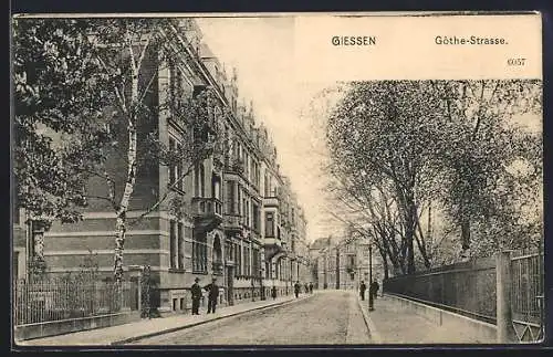 AK Giessen, Göthe-Strasse mit Passanten