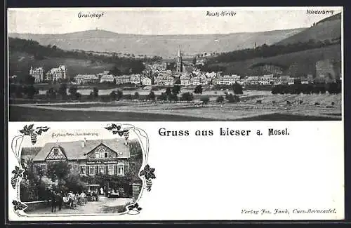 AK Lieser a. Mosel, Gasthaus Mehn Zum Niederberg, Teilansicht mit Grainkopf und Pauls-Kirche