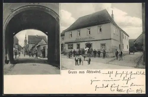 AK Abtswind, Gasthaus zur goldnen Krone, Tor mit Strassenpartie