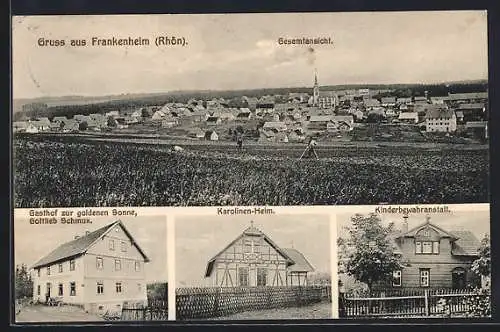 AK Frankenheim /Rhön, Gasthof zur goldenen Sonne, Karolinen-Heim, Kinderbewahranstalt