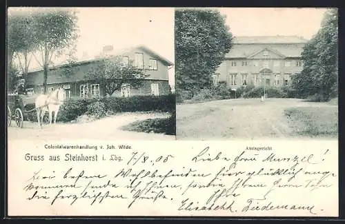 AK Steinhorst i. Lbg., Kolonialwarenhandlung von Joh. Wilde, Amtsgericht