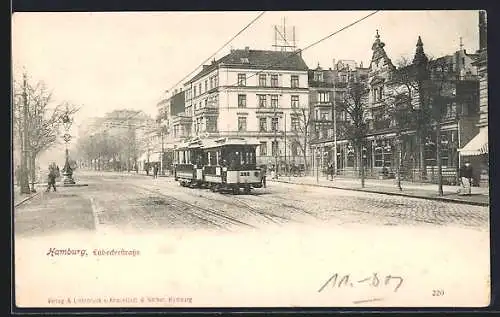 AK Hamburg-Rahlstedt, Lübeckerstrasse mit Cafe Lübecker Baum und Strassenbahn