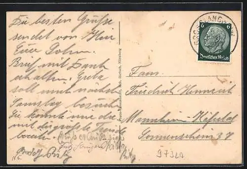 AK Grosslangheim, Gasthof Bruno Schmitt, Inneres Gastzimmer, Teilansicht