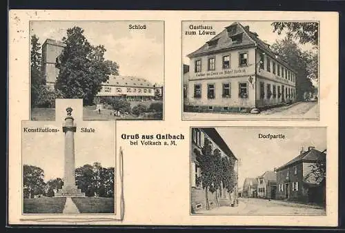 AK Gaibach, Konstitutionssäule, Schloss, Gasthof zum Löwen, Dorfpartie