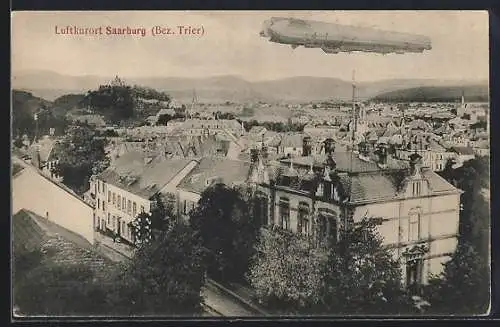 AK Saarburg /Trier, Zeppelin über der Stadt