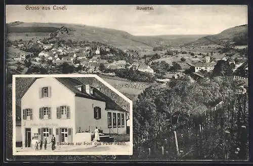 AK Kasel, Ortsansicht von oben, Gasthaus zur Post