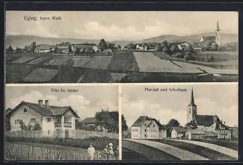 AK Eging /bayer. Wald, Pfarrhof und Schulhaus, Villa Dr. Seider, Totalansicht