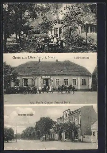 AK Löwenberg / Mark, Schützenhaus, Gasthof A. Moll, Strassenpartie