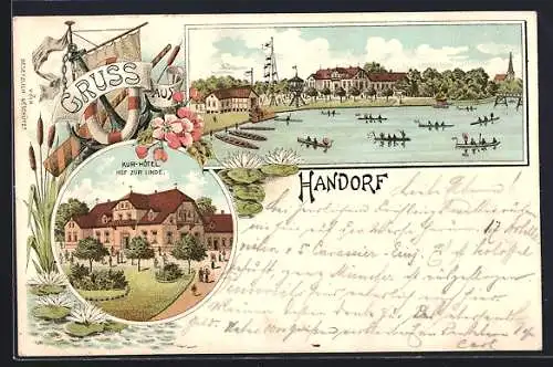 Lithographie Handorf / Münster, Kur-Hotel Hof zur Linde