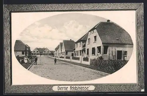 AK Derne / Dortmund, Feldstrasse mit Kindergruppe, im Rahmen