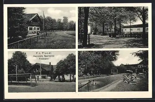 AK München-Freimann, Gaststätte Sportplatz F. L. Piendl mit Schwimmbad und Garten