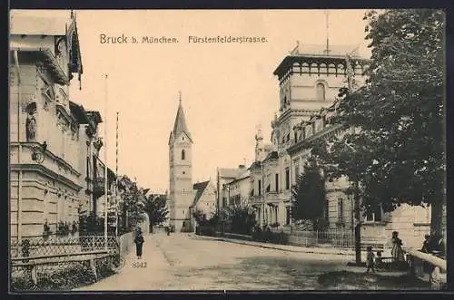 AK Bruck bei München, Fürstenfelderstrasse mit Abzweig u. Turm