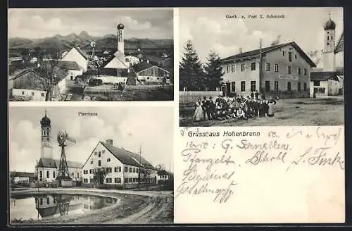 AK Hohenbrunn, Gasthaus zur Post X. Schmuck, Pfarrhaus-Partie, Teilansicht