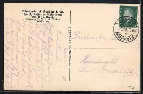 AK Grabow i. M., Gaststätte-Hotel Schützenhaus W. Brandt mit Terrasse