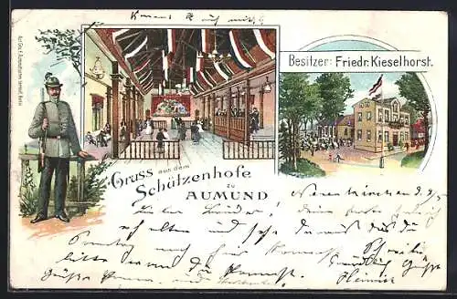 Lithographie Aumund, Gasthaus Schützenhof, Innenansicht