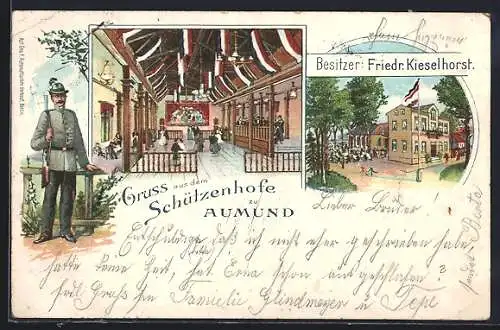 Lithographie Aumund, Gasthaus Schützenhof, Innenansicht